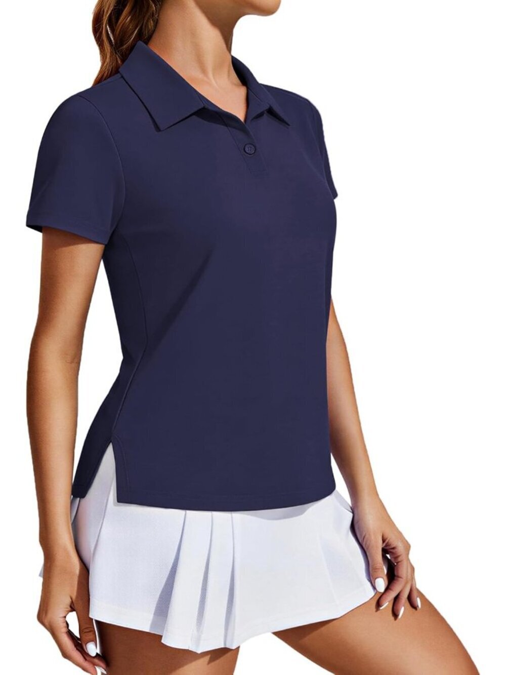 Women's Navy Blue Golf Shirt UPF50+ Polo Short Sleeve 3 Button Tennis Top